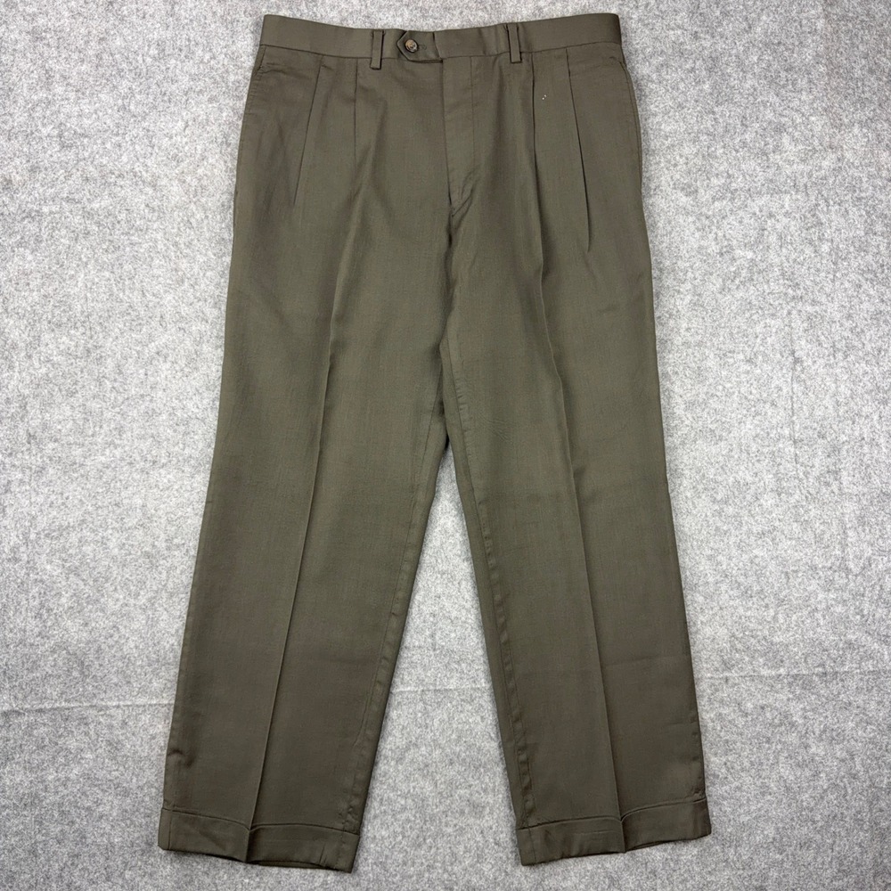 Lauren Ralph Lauren Dress Pants Mens 34x29 Brown Pleated Wool Cashmere Cuffed